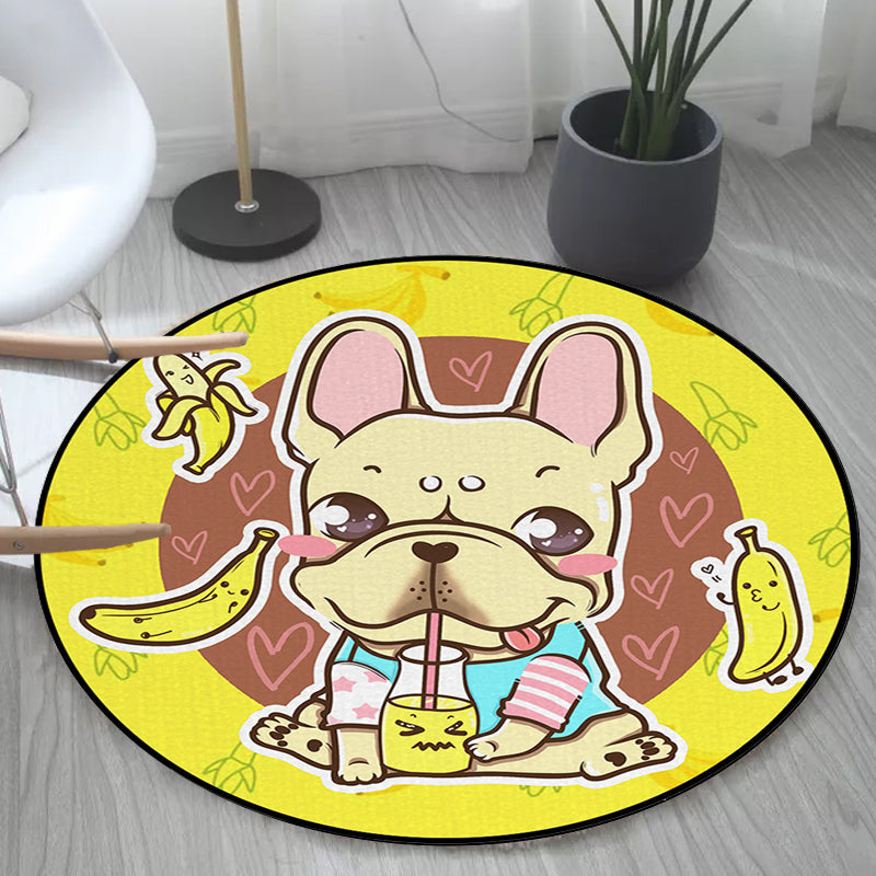 BowLift | Beautiful children's carpet in pink and yellow animal dog banana balloon pattern carpet polyester washable carpet for the children's room