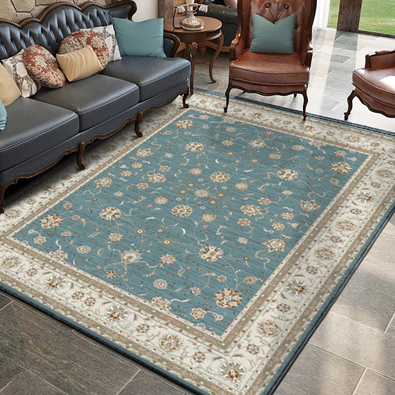 BowLift | Blue and Khaki Classic Rug Polyester Floral Pattern Rug Washable Non-Slip Back Rug for Living Room