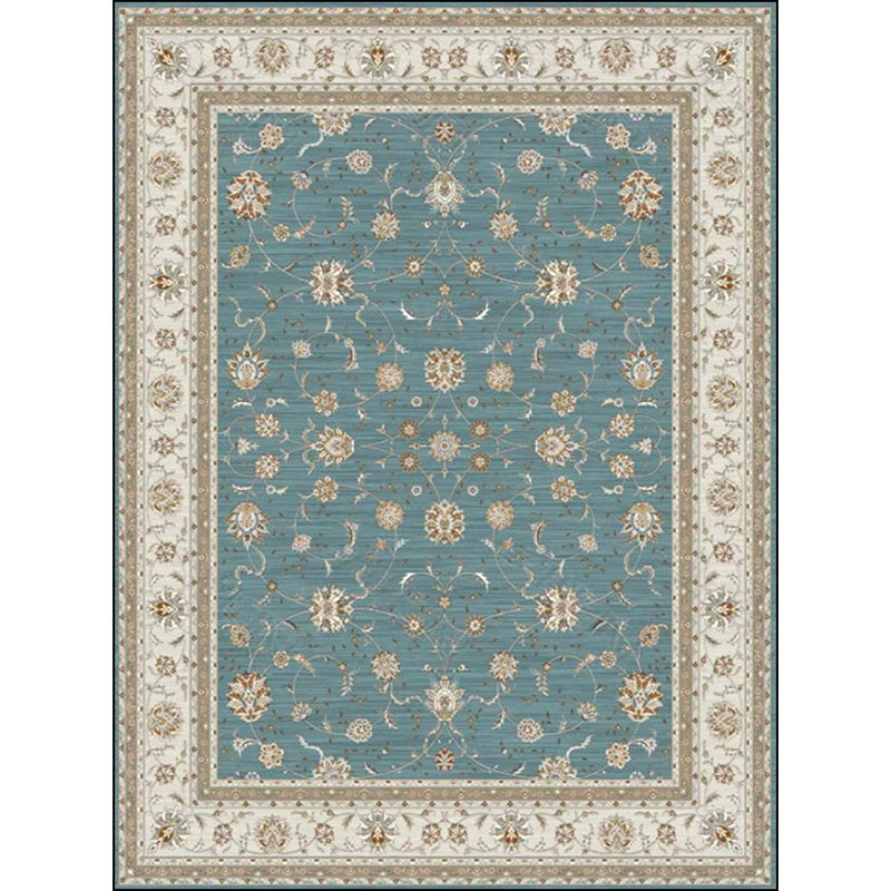 BowLift | Blue and Khaki Classic Rug Polyester Floral Pattern Rug Washable Non-Slip Back Rug for Living Room