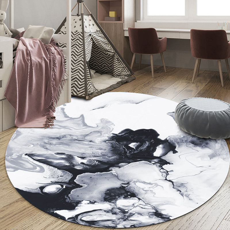 BowLift | Black and White Bedroom Carpet Modern Abstract Oil Painting Pattern Area Rug Polyester Non-Slip Washable Rug