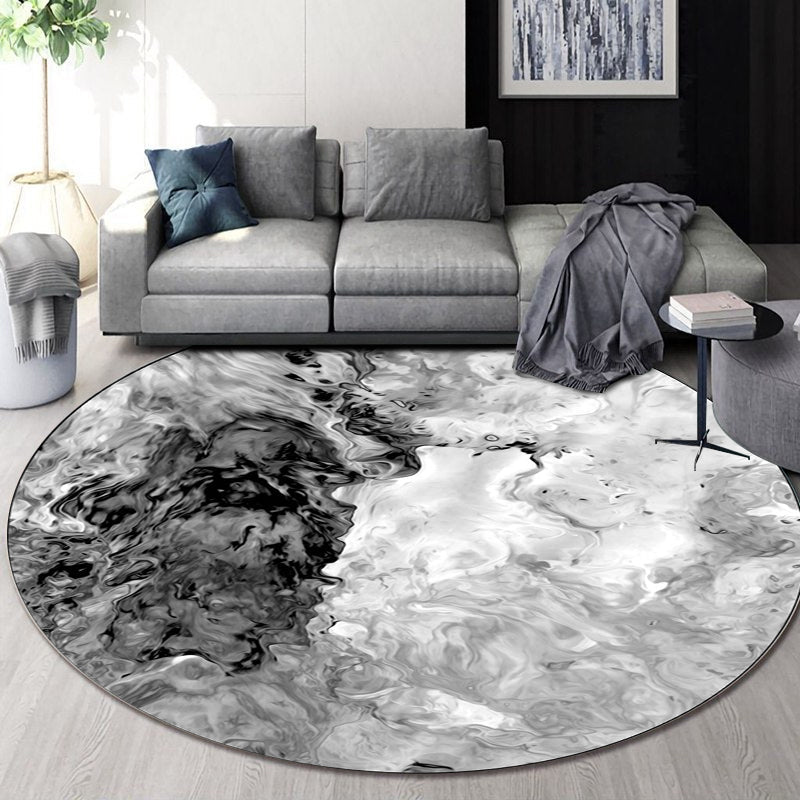 BowLift | Black and White Bedroom Carpet Modern Abstract Oil Painting Pattern Area Rug Polyester Non-Slip Washable Rug