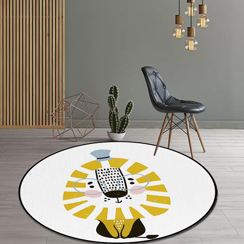 BowLift | White Children's Room Rug Children's Animal Lion Pattern Rug Polyester Non-Slip Backing Rug