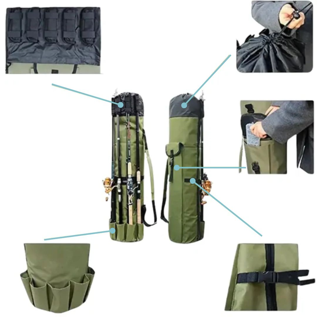 BowLift | Fishing Rod Carry Bag – Foldable, Lightweight & Durable Storage with 5-Rod Capacity (Army Green)