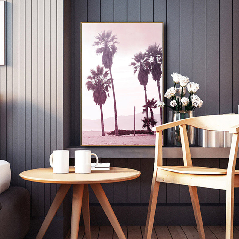 BowLift | Pink Tropix Canvas Wall Art Areca Nut Palm at the Beach Landscape Wall Decoration for the Living Room