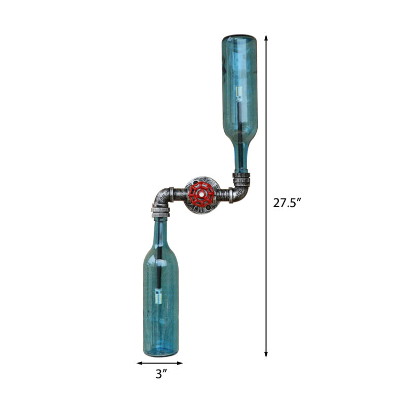 BowLift | Glass Gray/Blue Wall Light Wine Bottle 2 Lights Industrial Style Wall Mount Light for Living Room