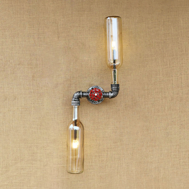 BowLift | Glass Gray/Blue Wall Light Wine Bottle 2 Lights Industrial Style Wall Mount Light for Living Room
