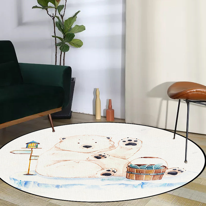 BowLift | White Children's Room Rug Children's Animal Bear Dog Panda Pattern Area Rug Polyester Non-Slip Back Rug