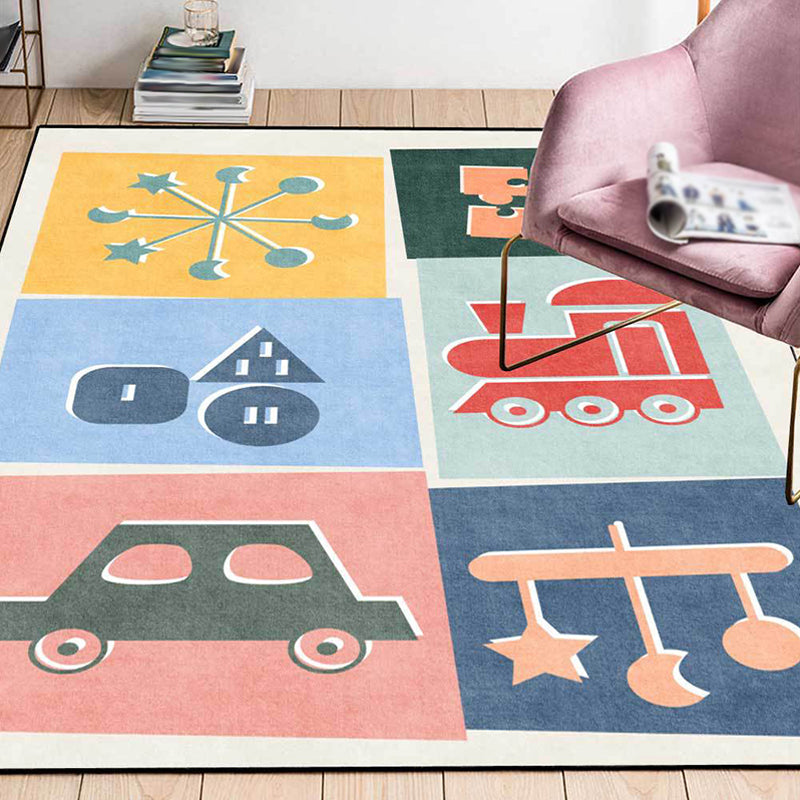 BowLift | Unique children's carpet Colorful cars & roads Duck tank Plane pattern carpet Polyester Pet-friendly carpet for the children's room