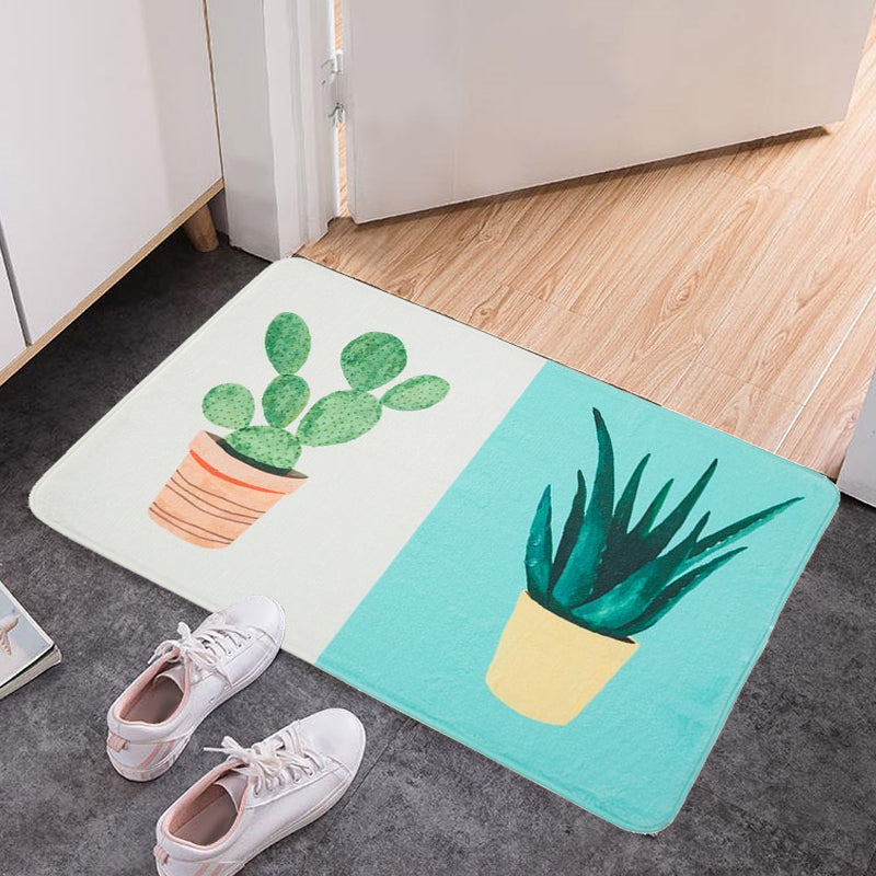 BowLift | Casual Kids Rug in Pink and Yellow Botanical Cactus Aloe Pattern Rug Polyester Non-Slip Rug for the Children's Room