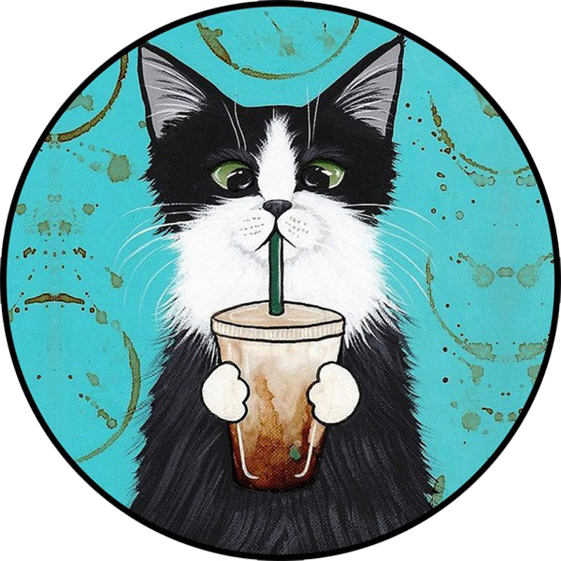 BowLift | Blue and Green Children's Room Rug Children's Animal Dress Cat Leaf Pattern Rug Polyester Washable Rug