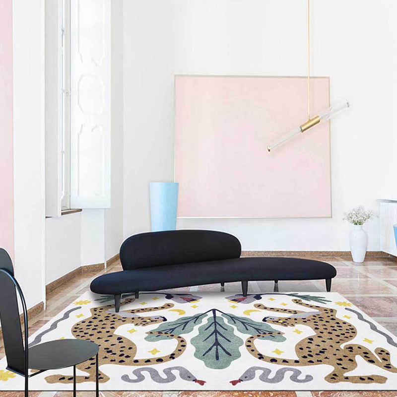BowLift | Unique Kids Rug in Black and White Animal Leopard Snake Leaf Pattern Rug Polyester Stain Resistant Carpet for Children's Room