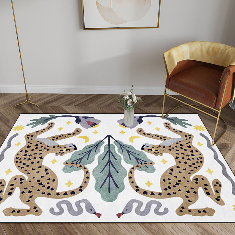 BowLift | Unique Kids Rug in Black and White Animal Leopard Snake Leaf Pattern Rug Polyester Stain Resistant Carpet for Children's Room