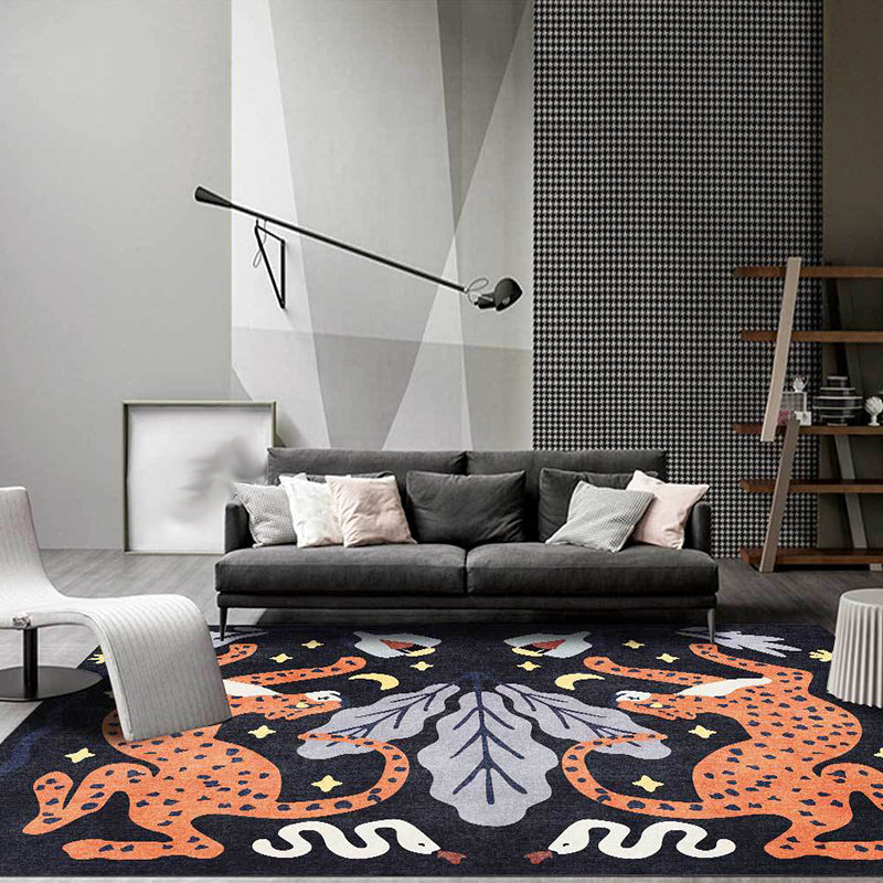 BowLift | Unique Kids Rug in Black and White Animal Leopard Snake Leaf Pattern Rug Polyester Stain Resistant Carpet for Children's Room