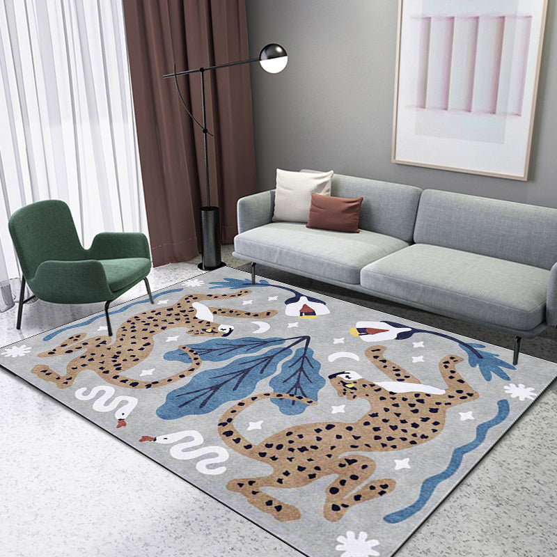 BowLift | Unique Kids Rug in Black and White Animal Leopard Snake Leaf Pattern Rug Polyester Stain Resistant Carpet for Children's Room