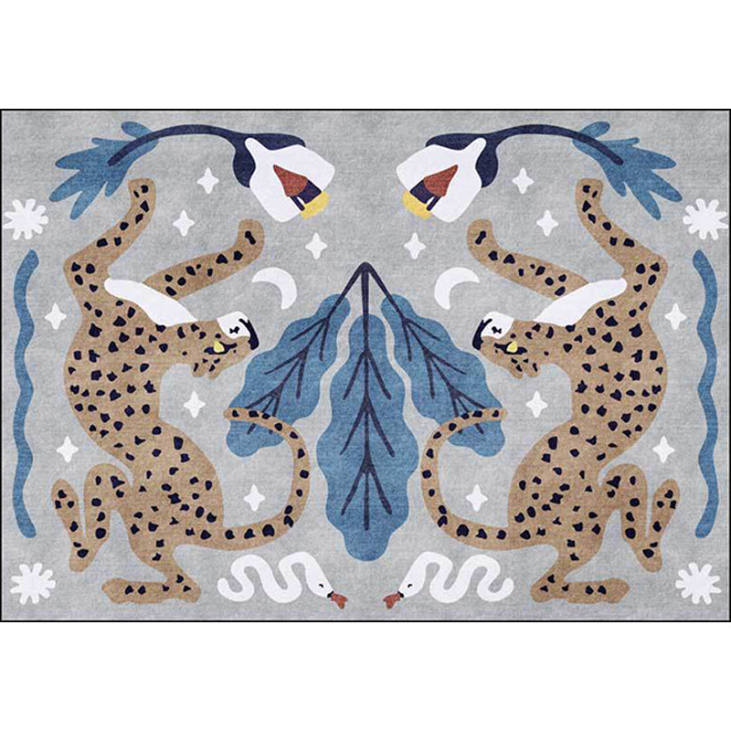 BowLift | Unique Kids Rug in Black and White Animal Leopard Snake Leaf Pattern Rug Polyester Stain Resistant Carpet for Children's Room