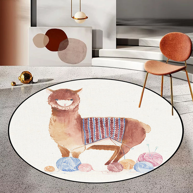 BowLift | Children's Room Rug in White Animal Fox Koala Alpaca Print Rug Polyester Pet Friendly Washable Area Rug