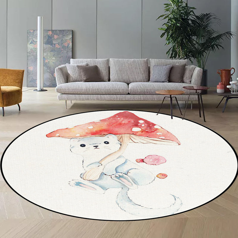 BowLift | Children's Room Rug in White Animal Fox Koala Alpaca Print Rug Polyester Pet Friendly Washable Area Rug