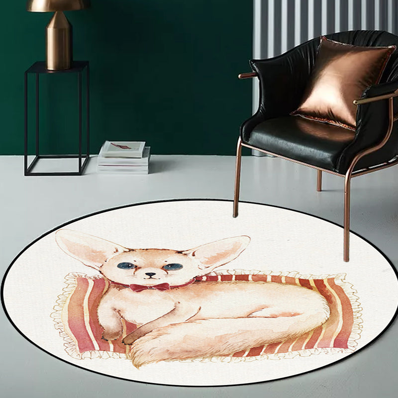 BowLift | Children's Room Rug in White Animal Fox Koala Alpaca Print Rug Polyester Pet Friendly Washable Area Rug