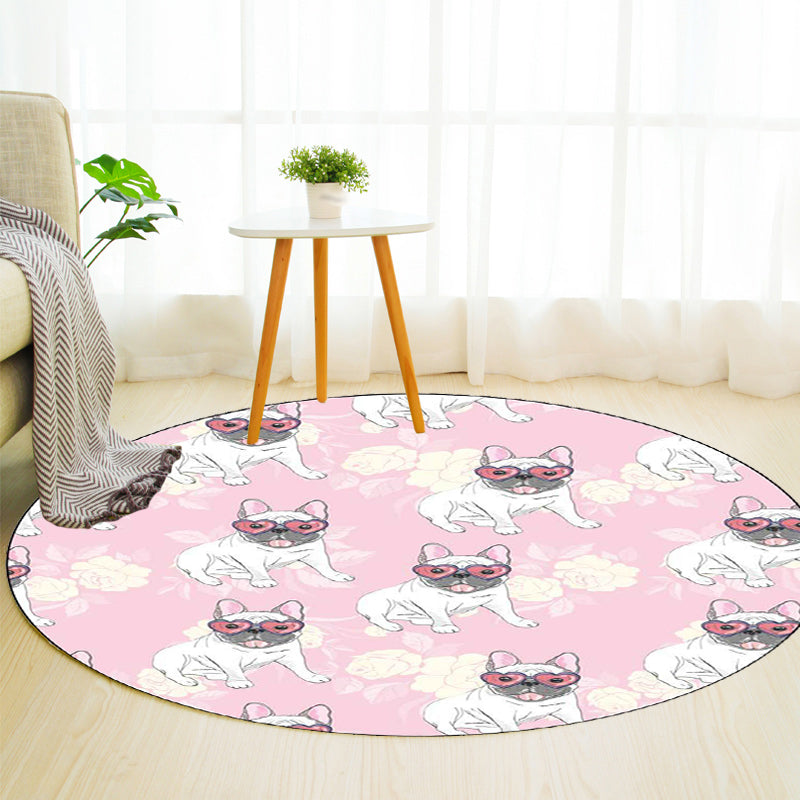 BowLift | Yellow and Pink Children's Room Rug Children Animal Dog Watermelon Leaf Pattern Carpet Polyester Washable Rug