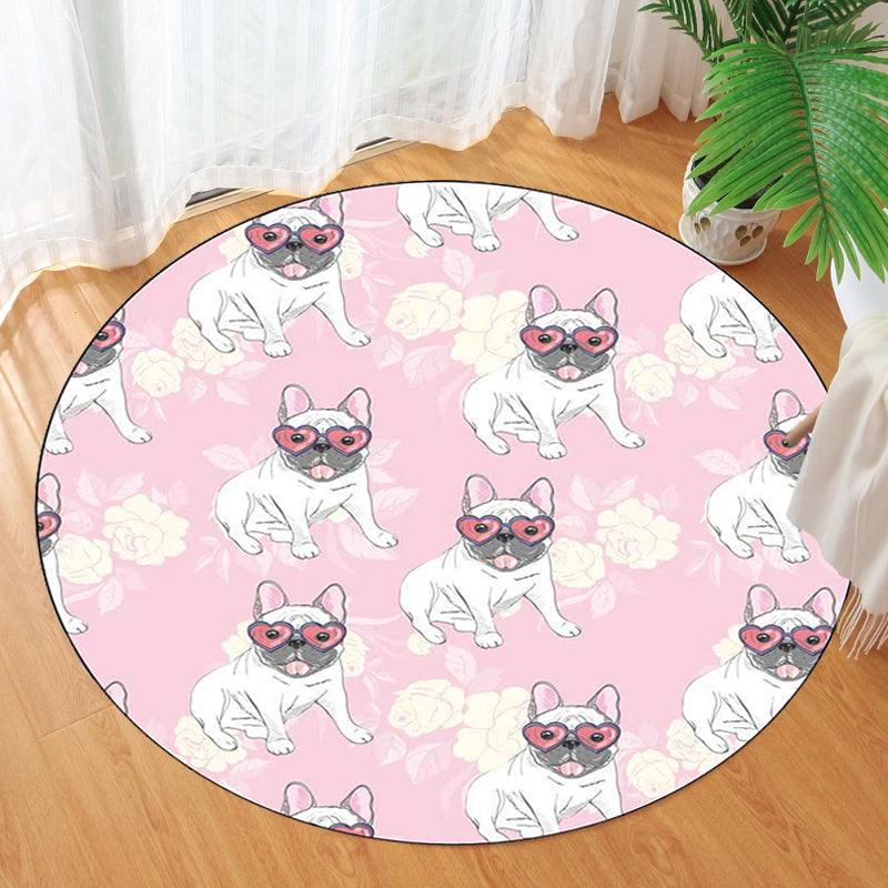 BowLift | Yellow and Pink Children's Room Rug Children Animal Dog Watermelon Leaf Pattern Carpet Polyester Washable Rug