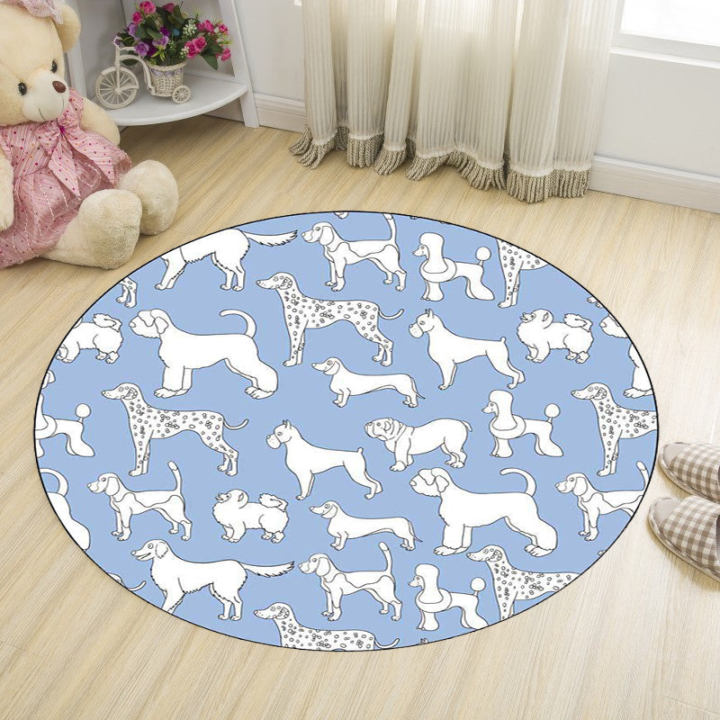 BowLift | Yellow and Pink Children's Room Rug Children Animal Dog Watermelon Leaf Pattern Carpet Polyester Washable Rug