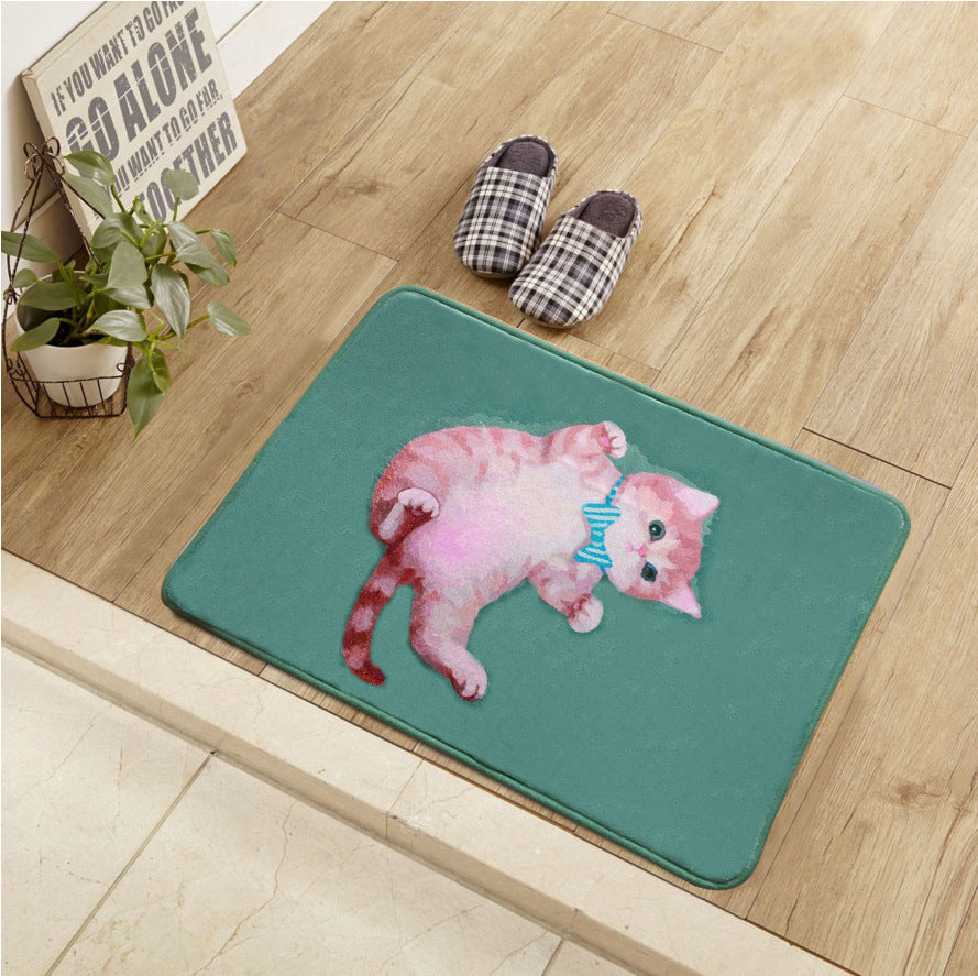 BowLift | Unique Kids Rug in Blue and Green Animal Cat Pattern Carpet Polyester Washable Rug for the Children's Room