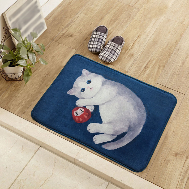 BowLift | Unique Kids Rug in Blue and Green Animal Cat Pattern Carpet Polyester Washable Rug for the Children's Room
