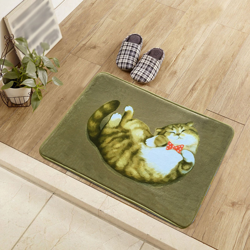 BowLift | Unique Kids Rug in Blue and Green Animal Cat Pattern Carpet Polyester Washable Rug for the Children's Room