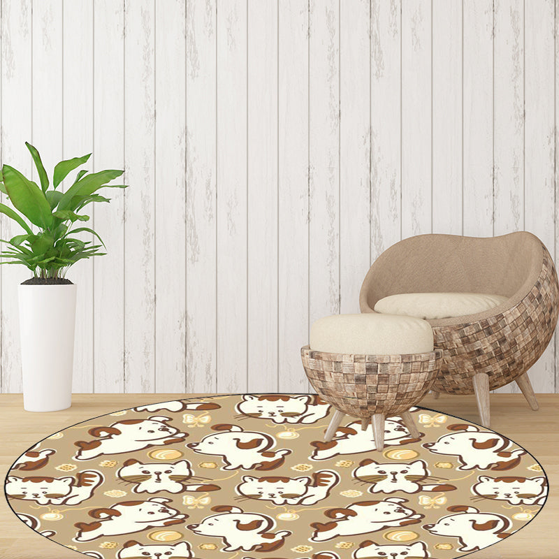 BowLift | Children's room carpet in brown and pink animal dog cat print carpet polyester non-slip back carpet