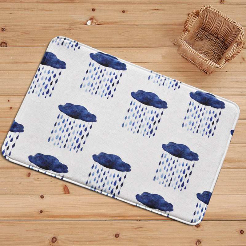 BowLift | Children's Room Carpet in White Fairy Tale Clouds Rain Print Carpet Polyester Non-Slip Back Area Rug