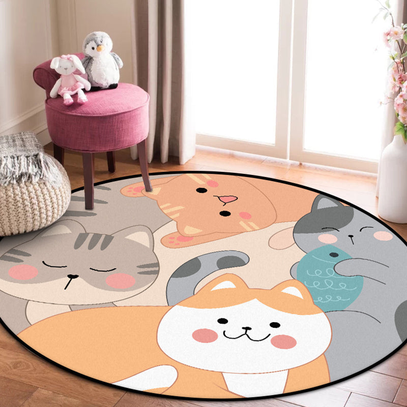 BowLift | Children's bedroom rug in yellow and brown with animal cat fish print rug polyester non-slip back washable rug
