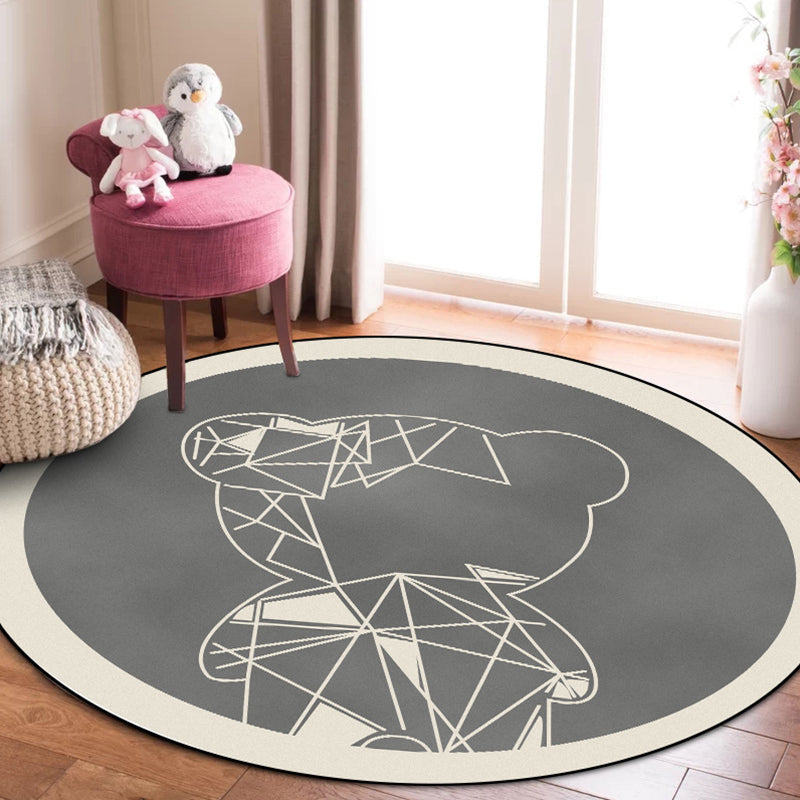 BowLift | Beautiful children's carpet in gray and brown animal bear geometric pattern carpet polyester stain-resistant carpet for the children's room