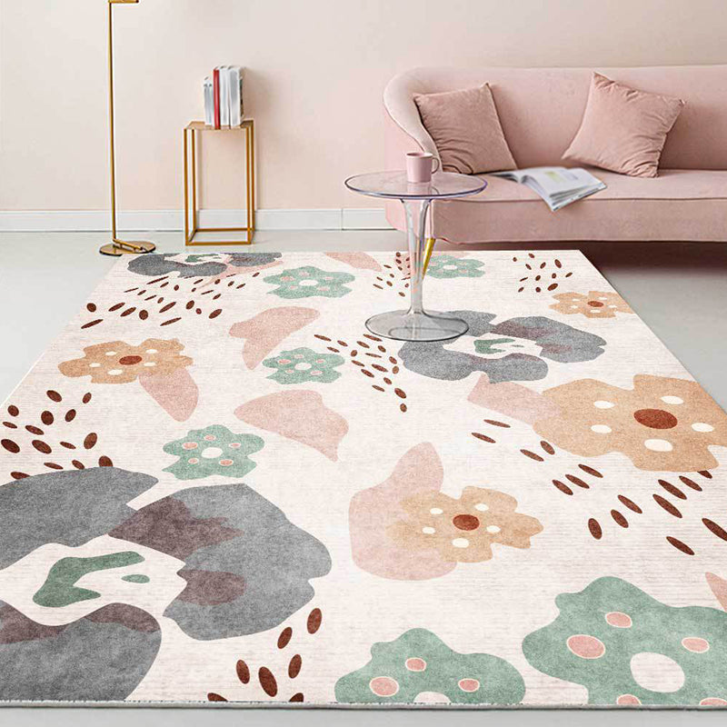 BowLift | Pink Kids Room Carpet Kids Floral Pattern Carpet Polyester Anti-Slip Mat Carpet