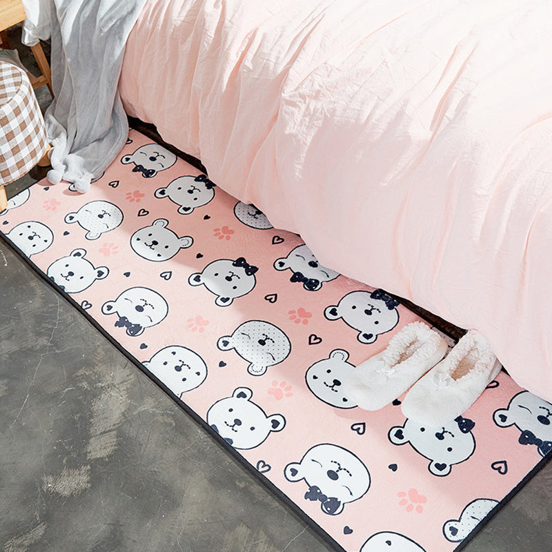 BowLift | Children's Room Rug in White and Pink Animal Bear Rabbit Swan Print Rug Polyester Stain-Resistant Area Rug