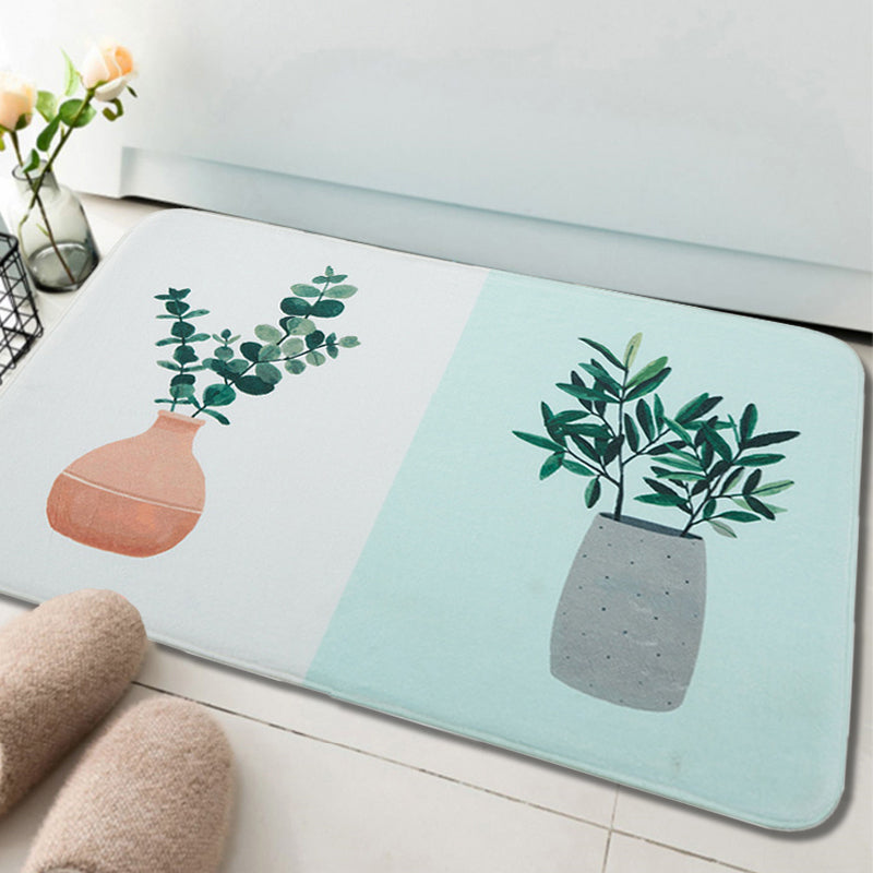 BowLift | Green and Pink Children's Room Carpet Children Botanical Leaf Potted Plants Pattern Area Rug Polyester Pet Friendly Carpet