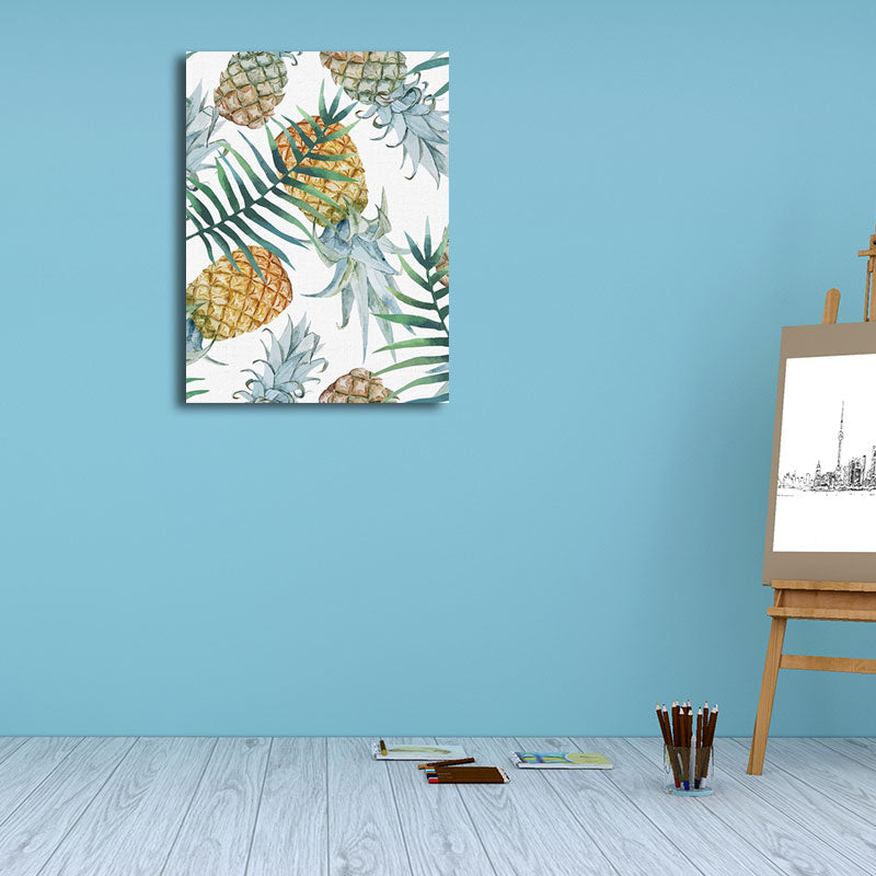 BowLift | Yellow Pineapple Print Wall Decor Textured Tropical Dining Room Canvas Wall Art