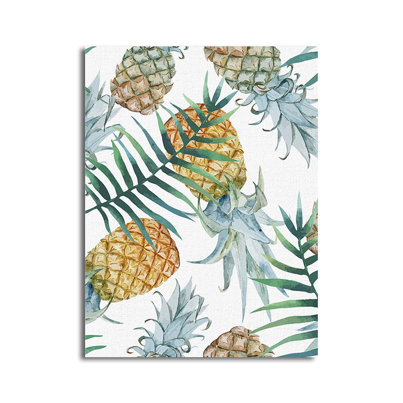 BowLift | Yellow Pineapple Print Wall Decor Textured Tropical Dining Room Canvas Wall Art