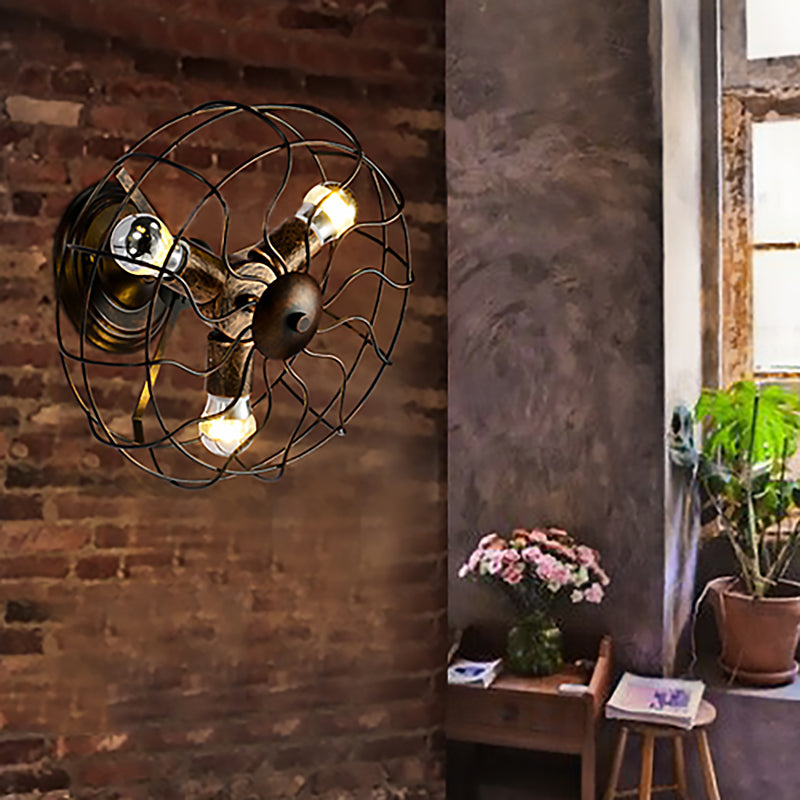 BowLift | Weathered Copper Wall Lamp with Cage Shade Antique Style Wrought Iron 3 Lights Indoor Wall Lighting