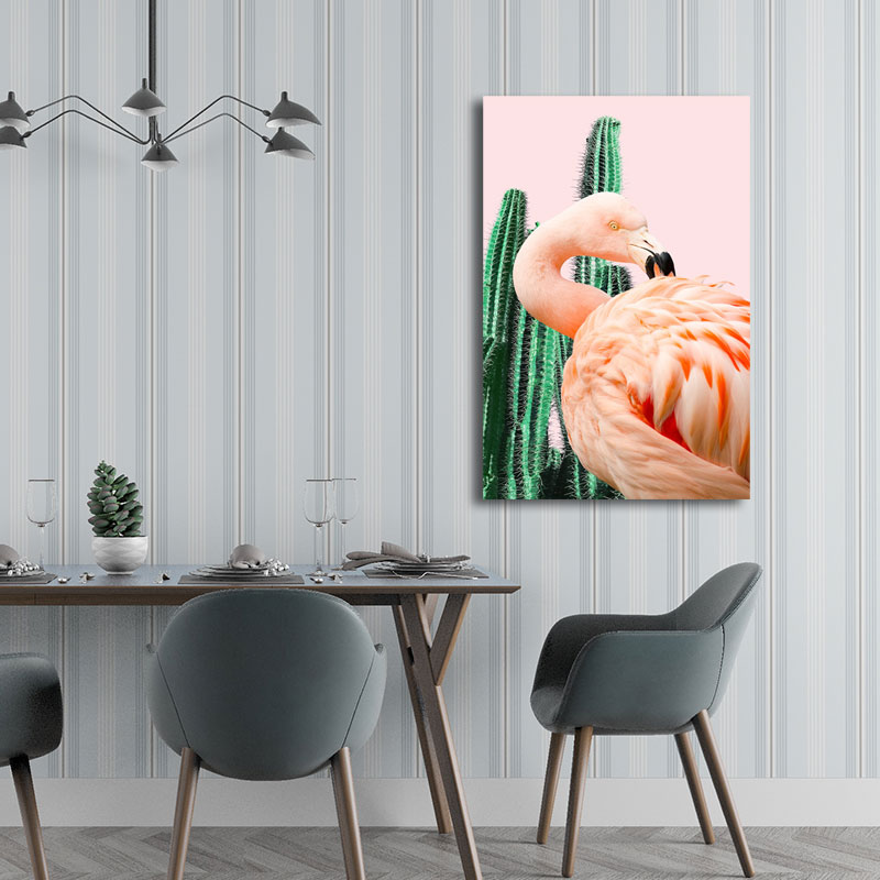 BowLift | Pink Tropical Canvas Print Flamingo and Cactus Wall Art Decor for Home Interiors