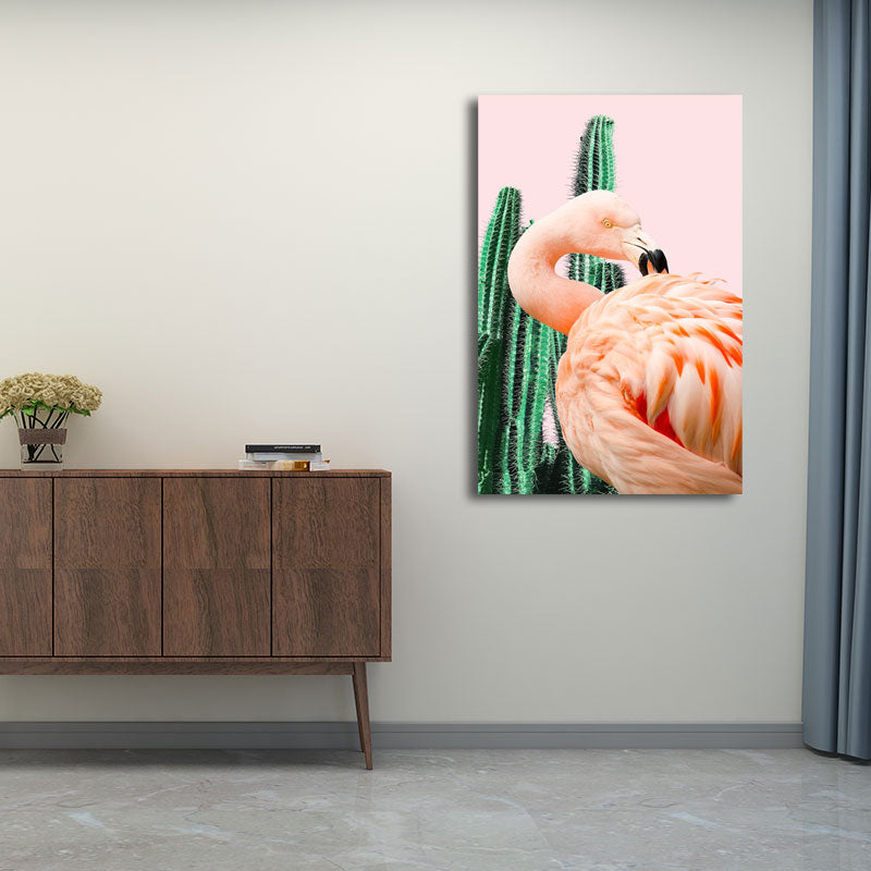 BowLift | Pink Tropical Canvas Print Flamingo and Cactus Wall Art Decor for Home Interiors
