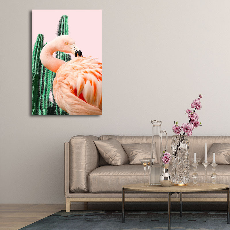 BowLift | Pink Tropical Canvas Print Flamingo and Cactus Wall Art Decor for Home Interiors