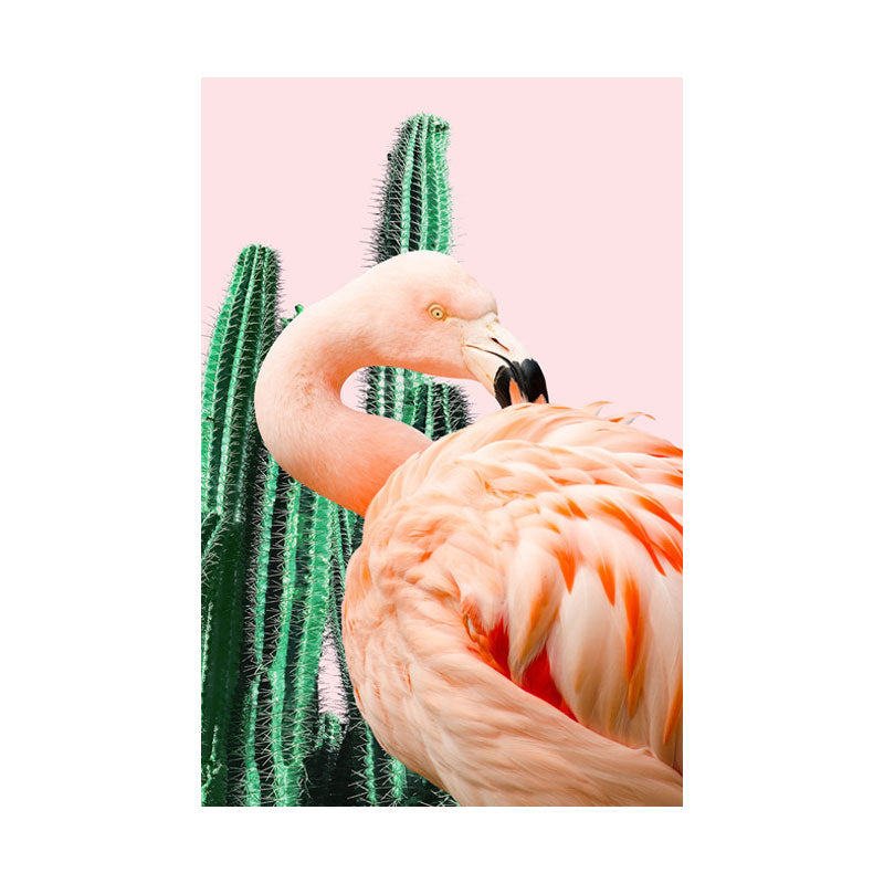 BowLift | Pink Tropical Canvas Print Flamingo and Cactus Wall Art Decor for Home Interiors