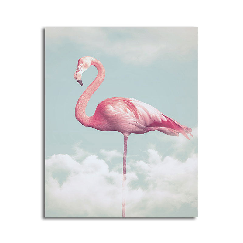 BowLift | Canvas Pink Art Print Tropical Flamingo and Clouds Wall Decoration for Home Interior