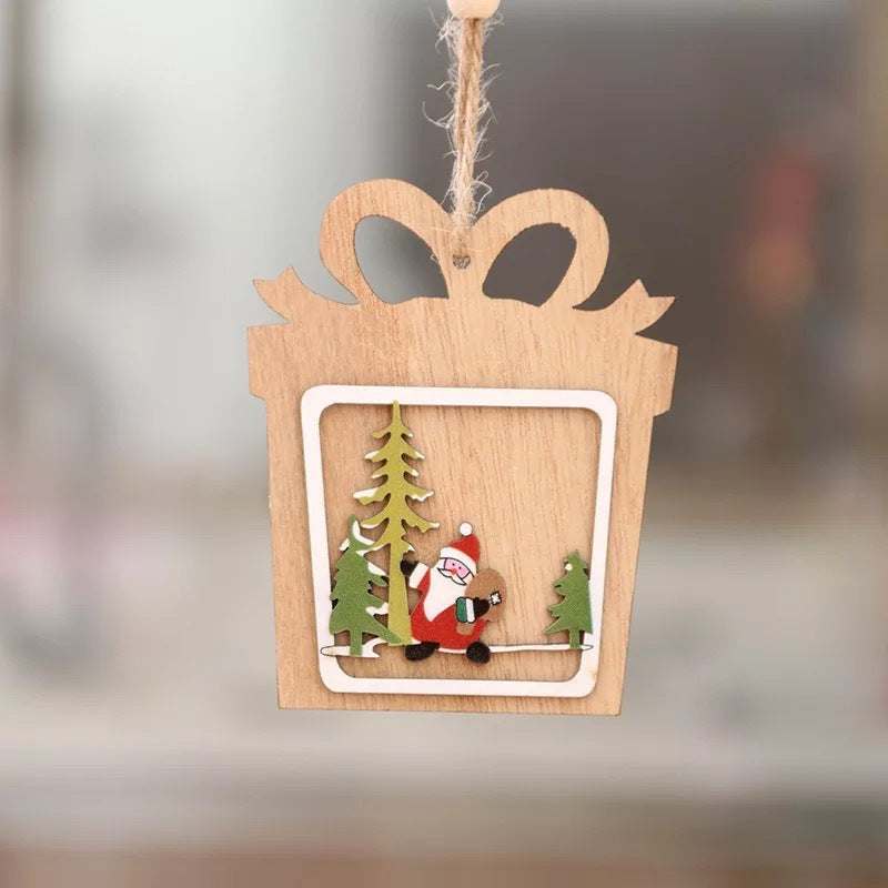 BowLift | Christmas tree small pendant wooden five-pointed star bell pendant gift Christmas decoration wooden