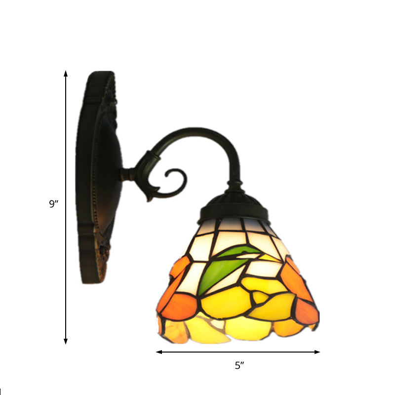 BowLift | 1 Head Peony Wall Light Victorian Black Tinted Glass Wall Mount Light with Curved/Straight Arm