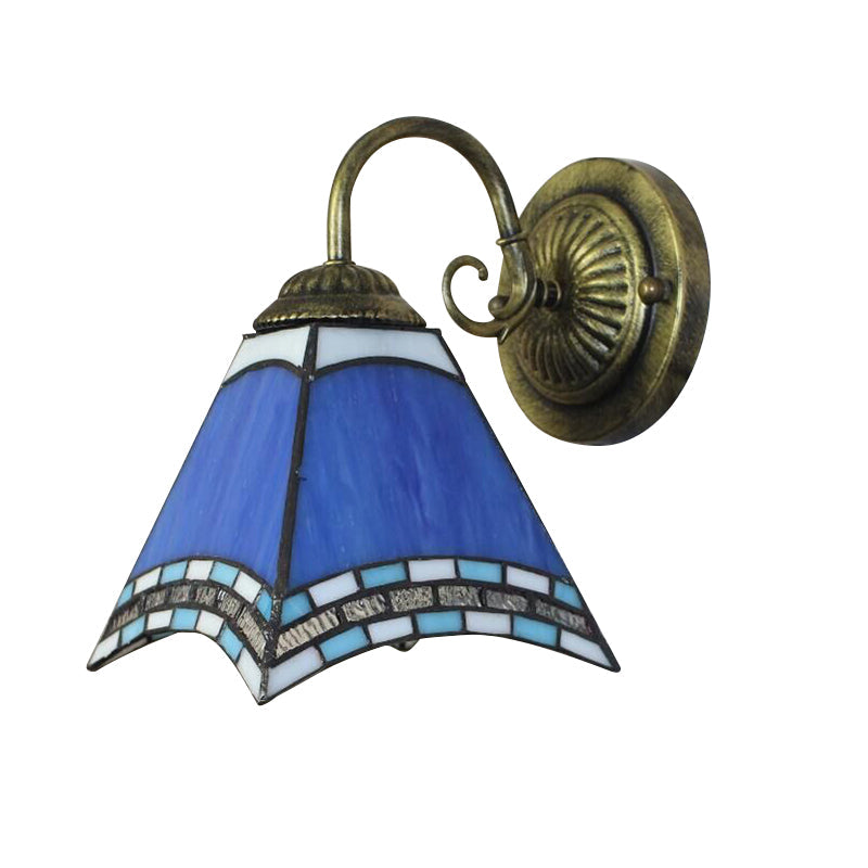 BowLift | Blue Pyramid Wall Lighting Nautical Mission 1 Light Stained Glass Wall Mounted Light for Foyer