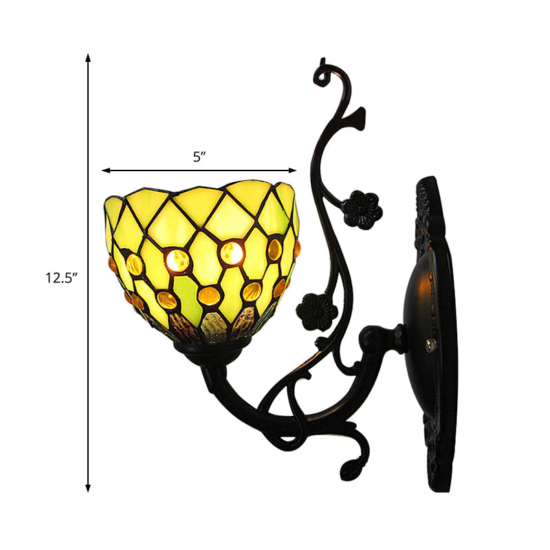 BowLift | Bowl Wall Mount Light with Bead Decoration 1 Light Stained Glass Mini Wall Lighting