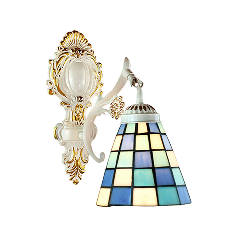 BowLift | Bell Shade Tiffany Wall Light Stained Glass 1 Light Wall Switch Lighting in White