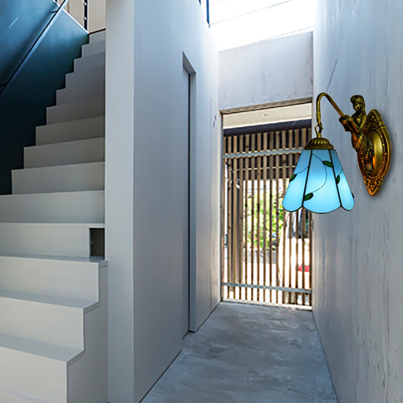 BowLift | 1 Main Installation Lighting Tiffany Lily Blue/Yellow Glass Wall Lamp for Hallway