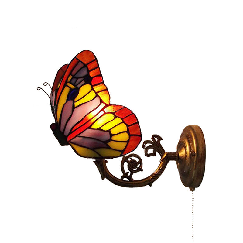 BowLift | 1 Light Butterfly Wall Lamp Rustic Lodge Stained Glass Decorative Wall Light for Bedroom
